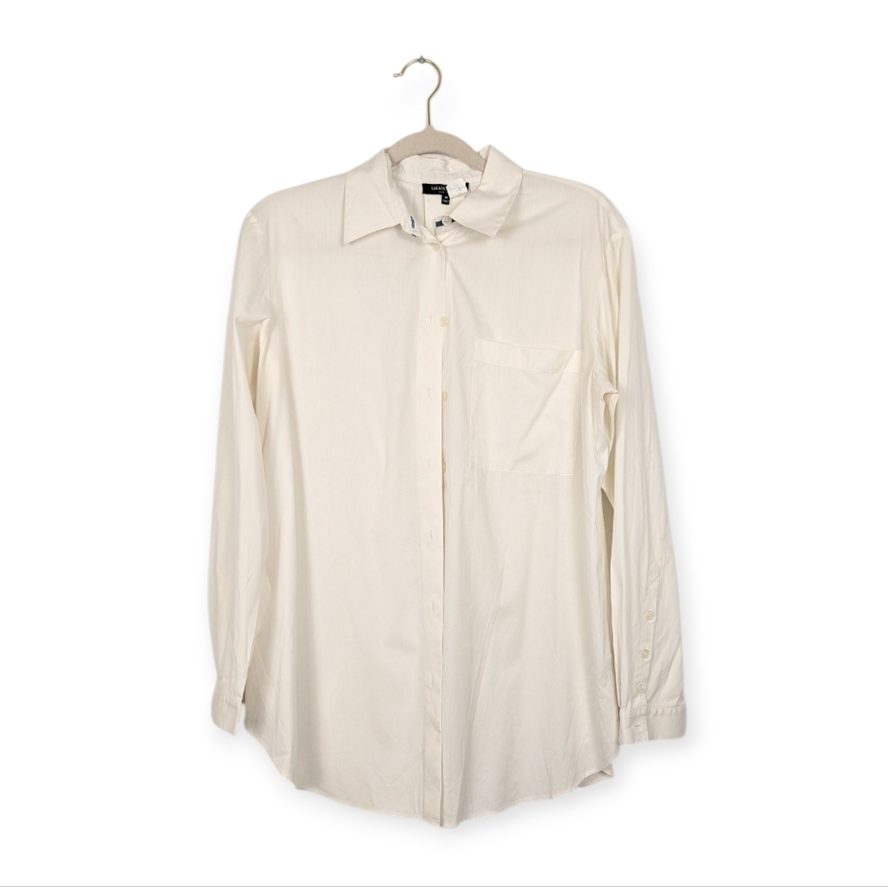 Lafayette 148 New York Women's Ivory Long Sleeve Button Down Shirt Size M
